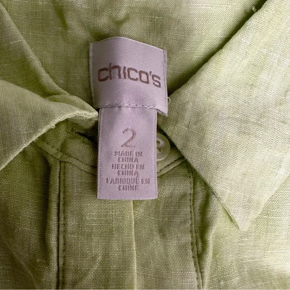 Chico’s Linen Green Button-up Blouse, Sleeveless with Collar Woman Size 2 - Picture 5 of 10